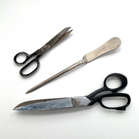 Vintage Scissors 6" 10" Egret Prior USA Letter Opener Lot Household Works Bundle - Picture 1 of 12